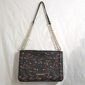 Steve Madden Black and Floral Leather Sachel with Gold Chain Straps